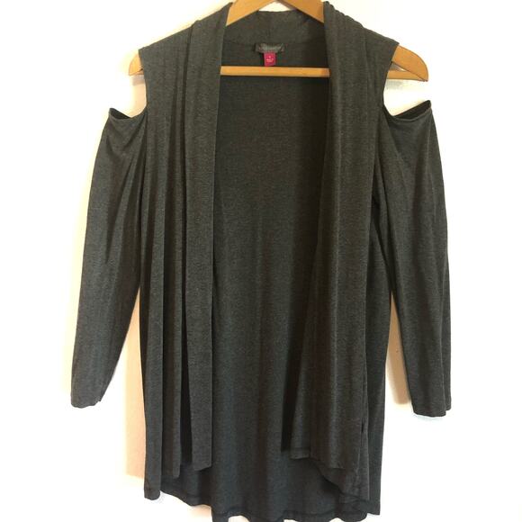 Vince Camuto gray cold shoulder, cardigan neutral solid lightweight Size Small. - Picture 1 of 5